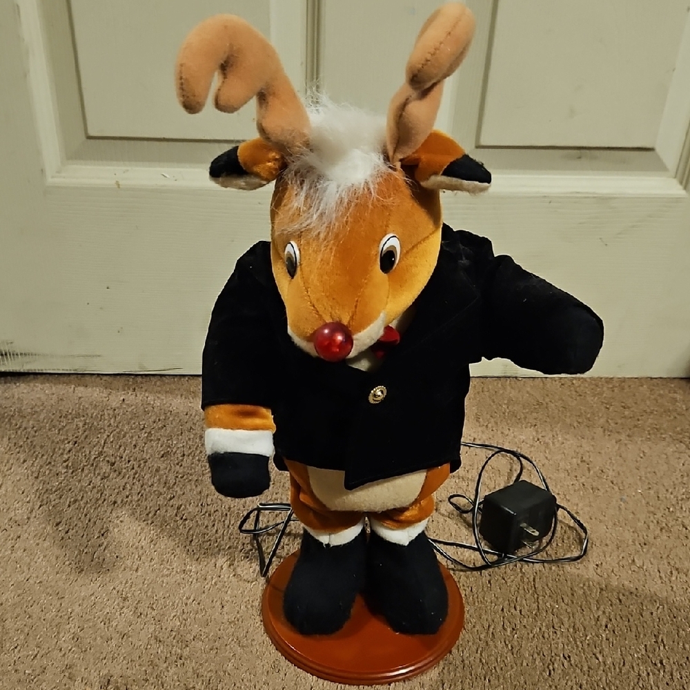 Festive Reindeer Plush Light Up with Black Jacket